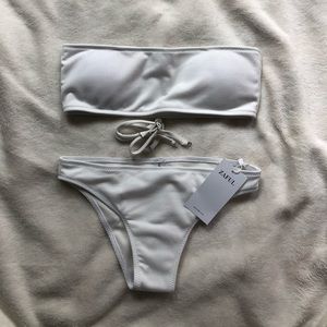 Ribbed Texture Bandeau Bikini Set
